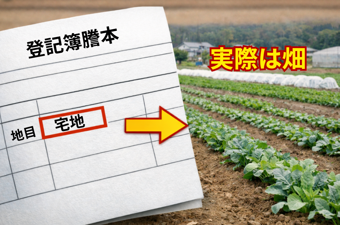 登記簿謄本上は宅地でも実際は畑