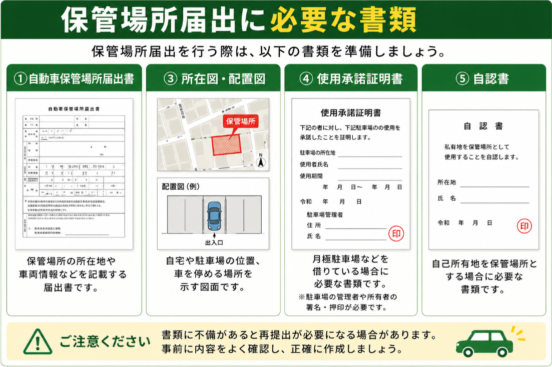 保管場所届出に必要な書類