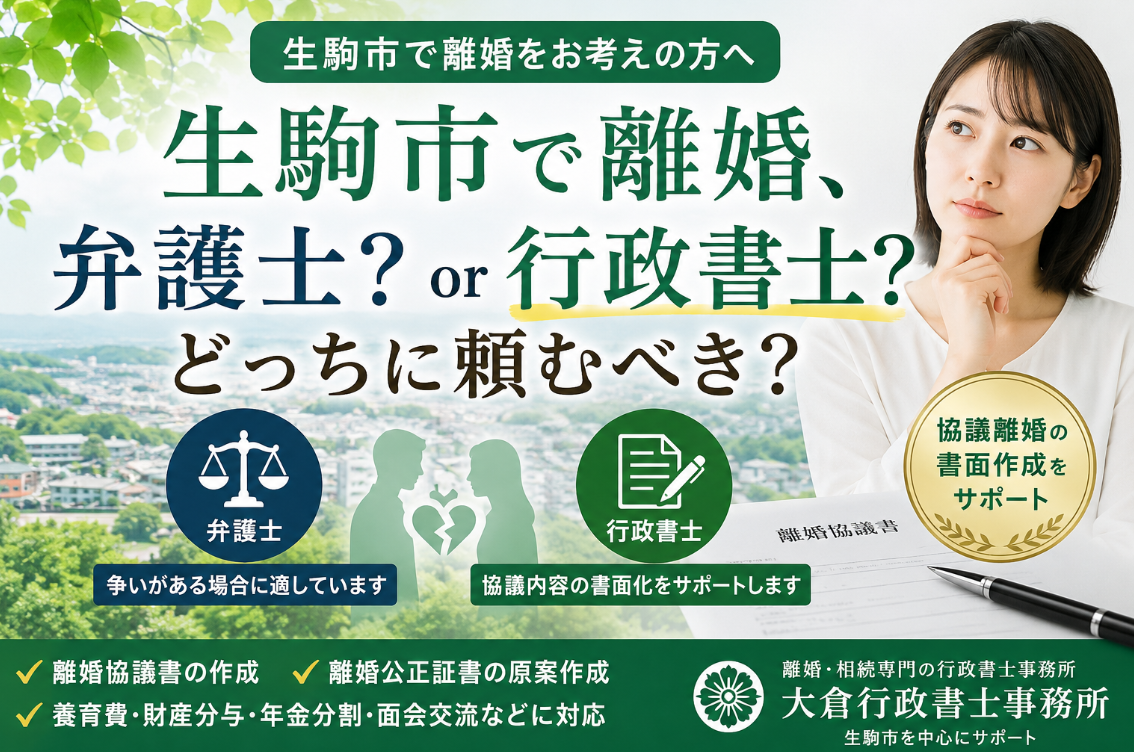 生駒市で離婚する場合、弁護士？行政書士？どっちに頼むべきか