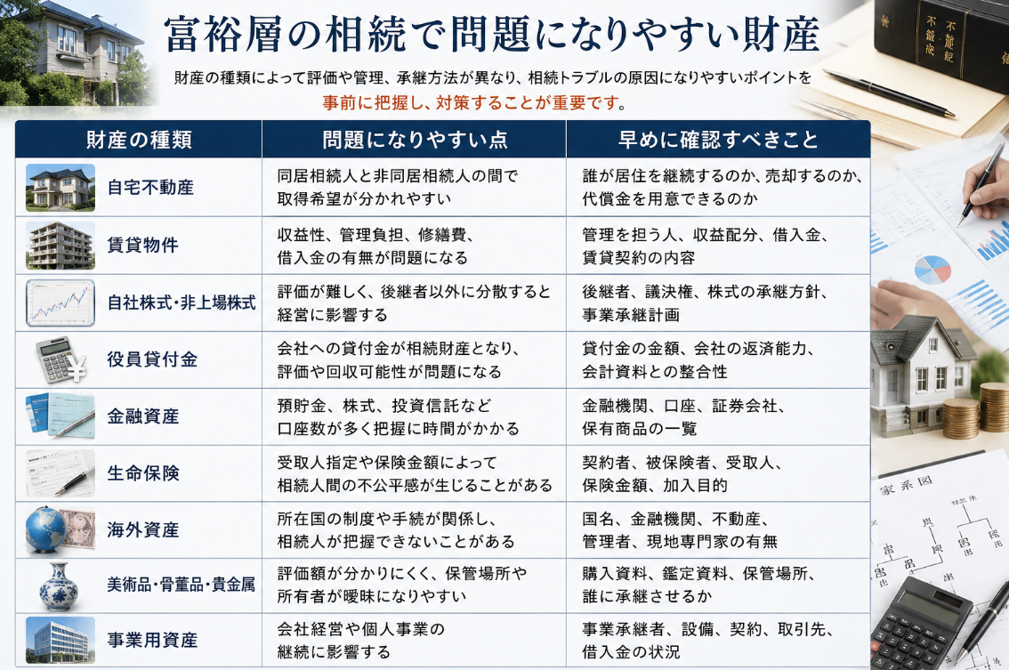 富裕層の相続で問題になりやすい財産