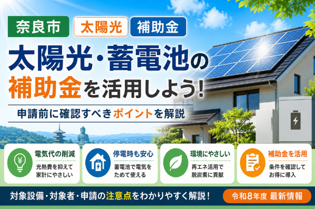 奈良市の太陽光補助金｜太陽光発電・蓄電池の申請前に確認すべきポイント