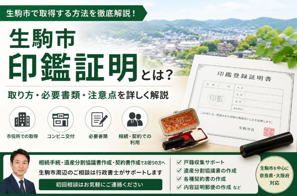 生駒市の印鑑証明取得ガイド｜取り方などを行政書士が解説