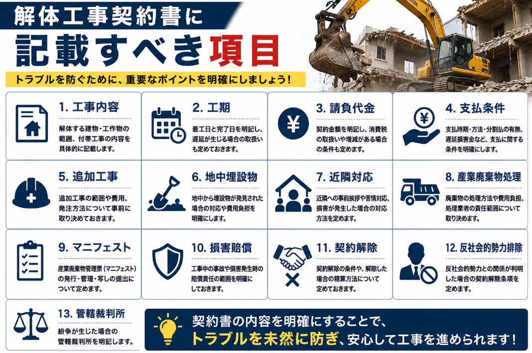 解体工事契約書に記載すべき項目