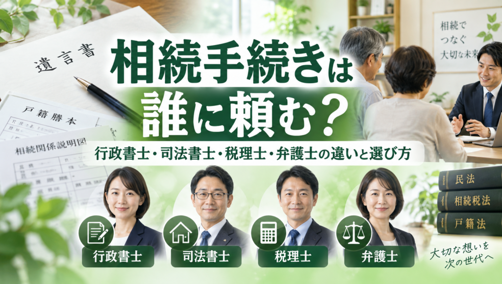 相続手続きは誰に頼む？行政書士・司法書士・税理士・弁護士の違いと選び方