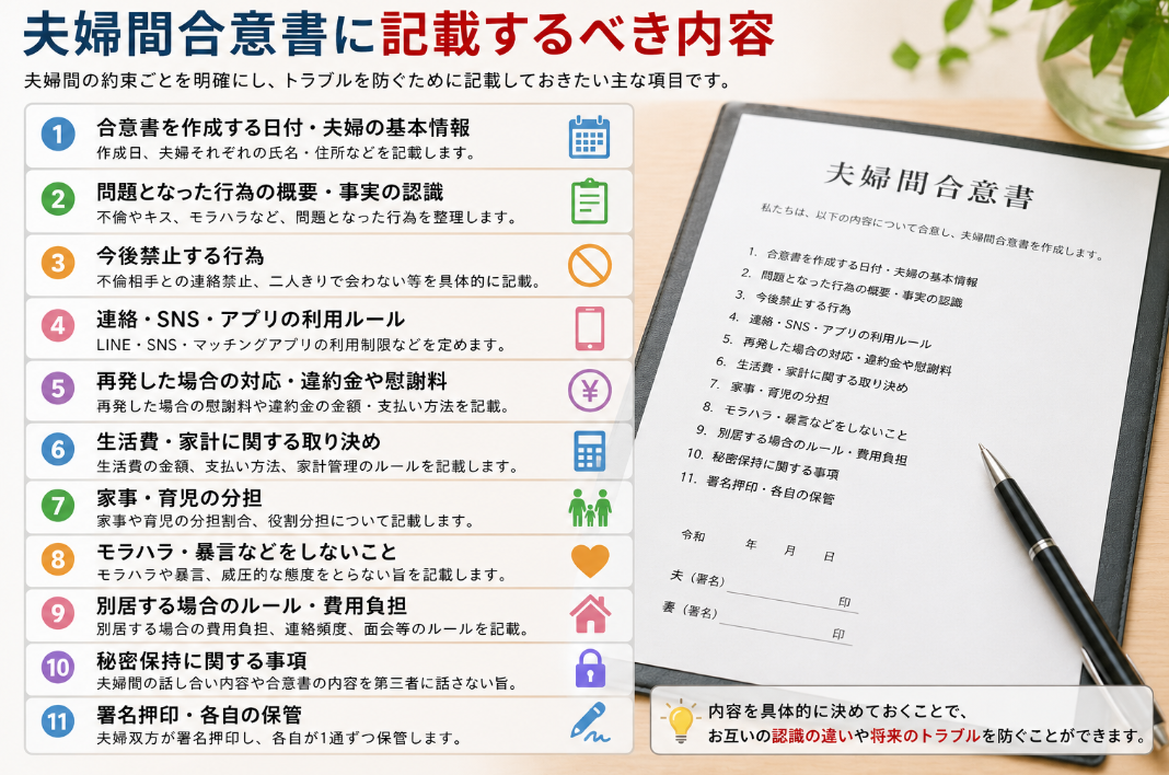 夫婦間合意書に記載するべき内容