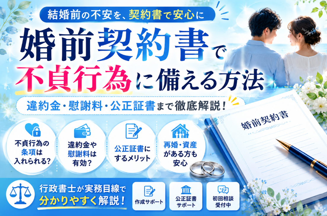 婚前契約書で不貞行為に備える方法について行政書士が解説
