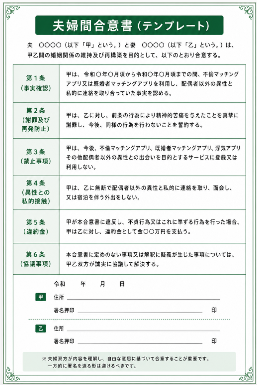 夫婦間合意書の記載例