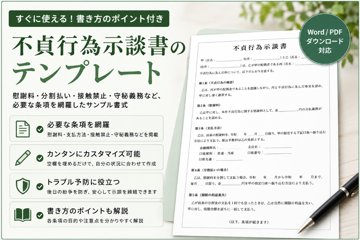 不貞行為示談書のテンプレート